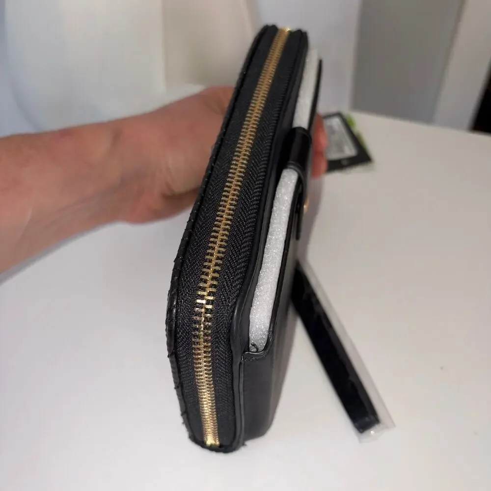 Badgley‎ Mischka Long Wallet Wristlet Phone Pocket Black Gold NWT $59 Old Money